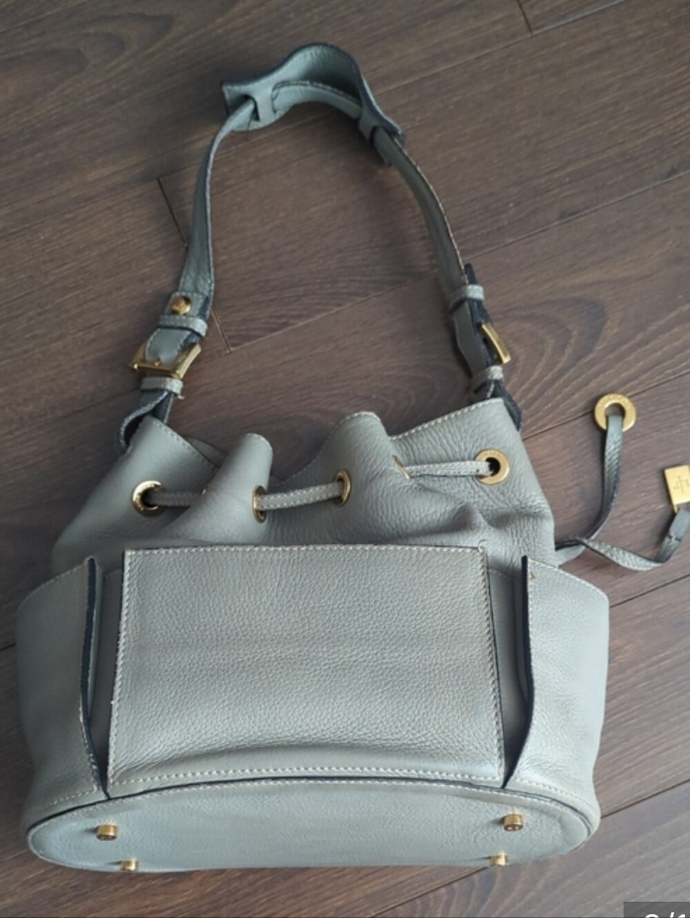 Loro Piana Gray Leather Drawstring Bucket Bag - Picture 6 of 15